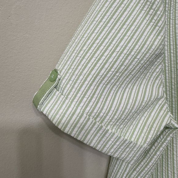 ALFRED DUNNER Womens Size 14P Seersucker Floral Embroidery Button Up Top Green - Picture 11 of 14